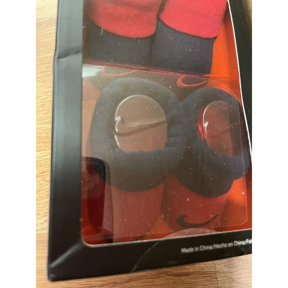 Nike Swoosh Logo Pack of 2 Newborn‎ Infant  Booties 0-6 Months Red Navy NEW